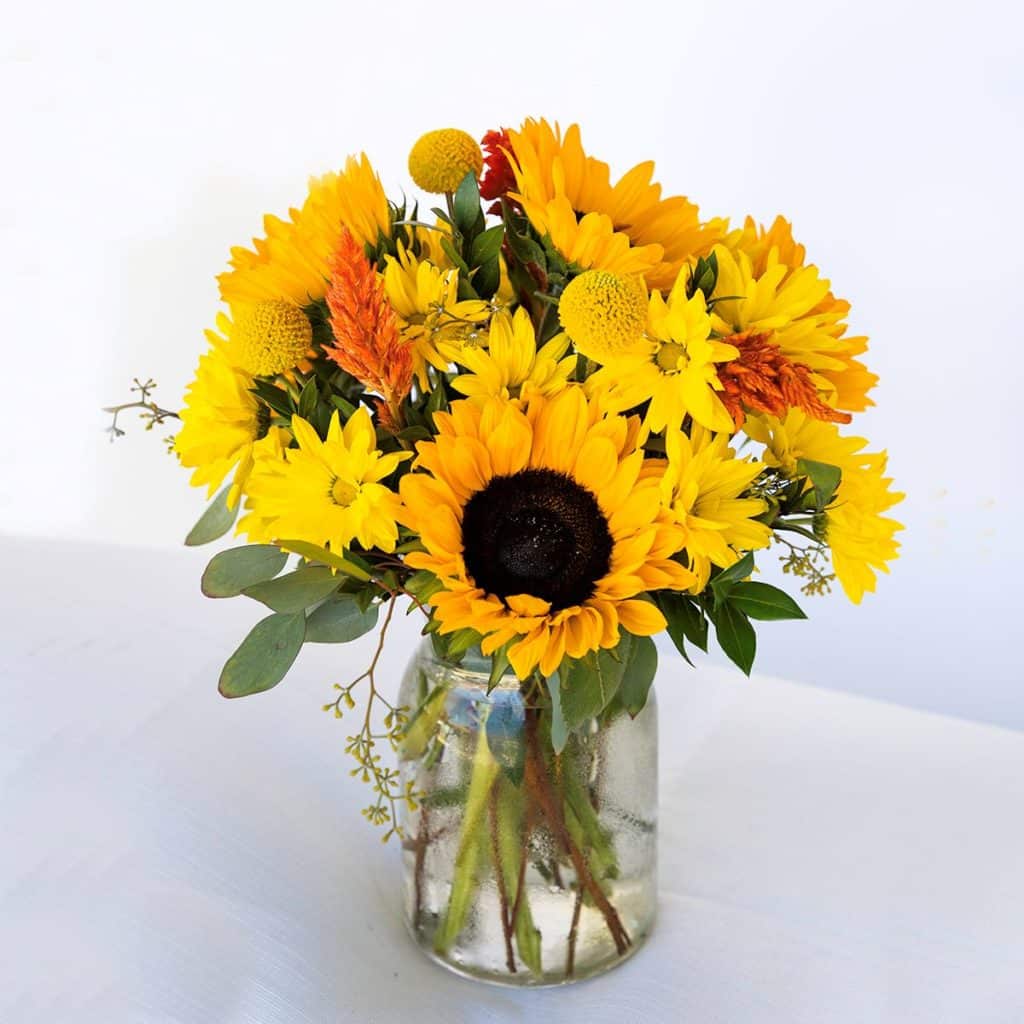 Here Comes the Sun Bouquet | Yellow Fall Flowers in a Vase